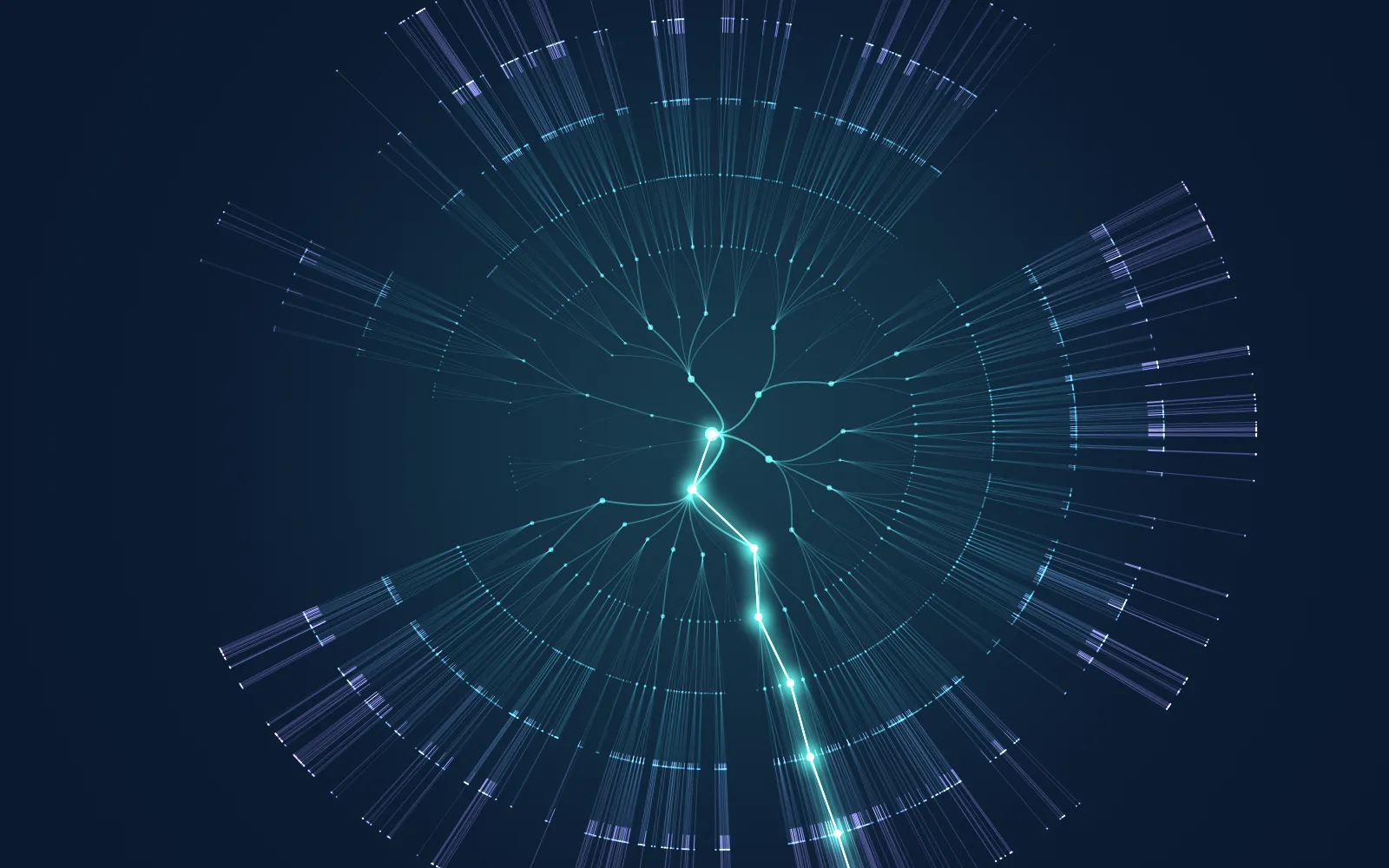 Illustration: a search tree spreading out from the current game state, with the most visited line highlighted